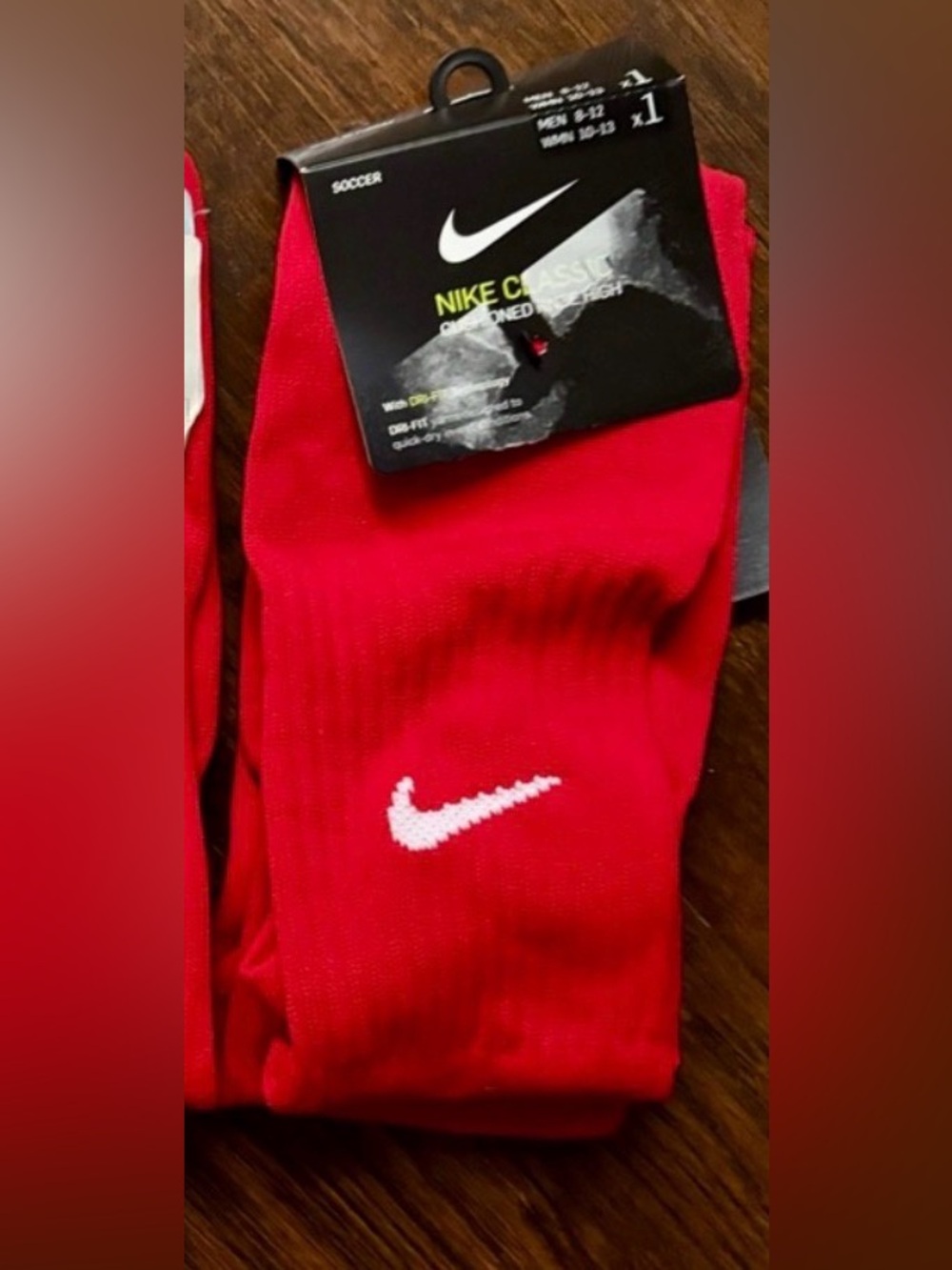 Nike Red Soccer Socks with White Swoosh Dry Fit